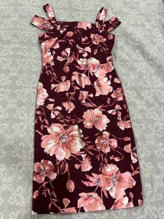 ECI Dresses & Skirts - ECI Burgundy Dress with Pink Floral Print